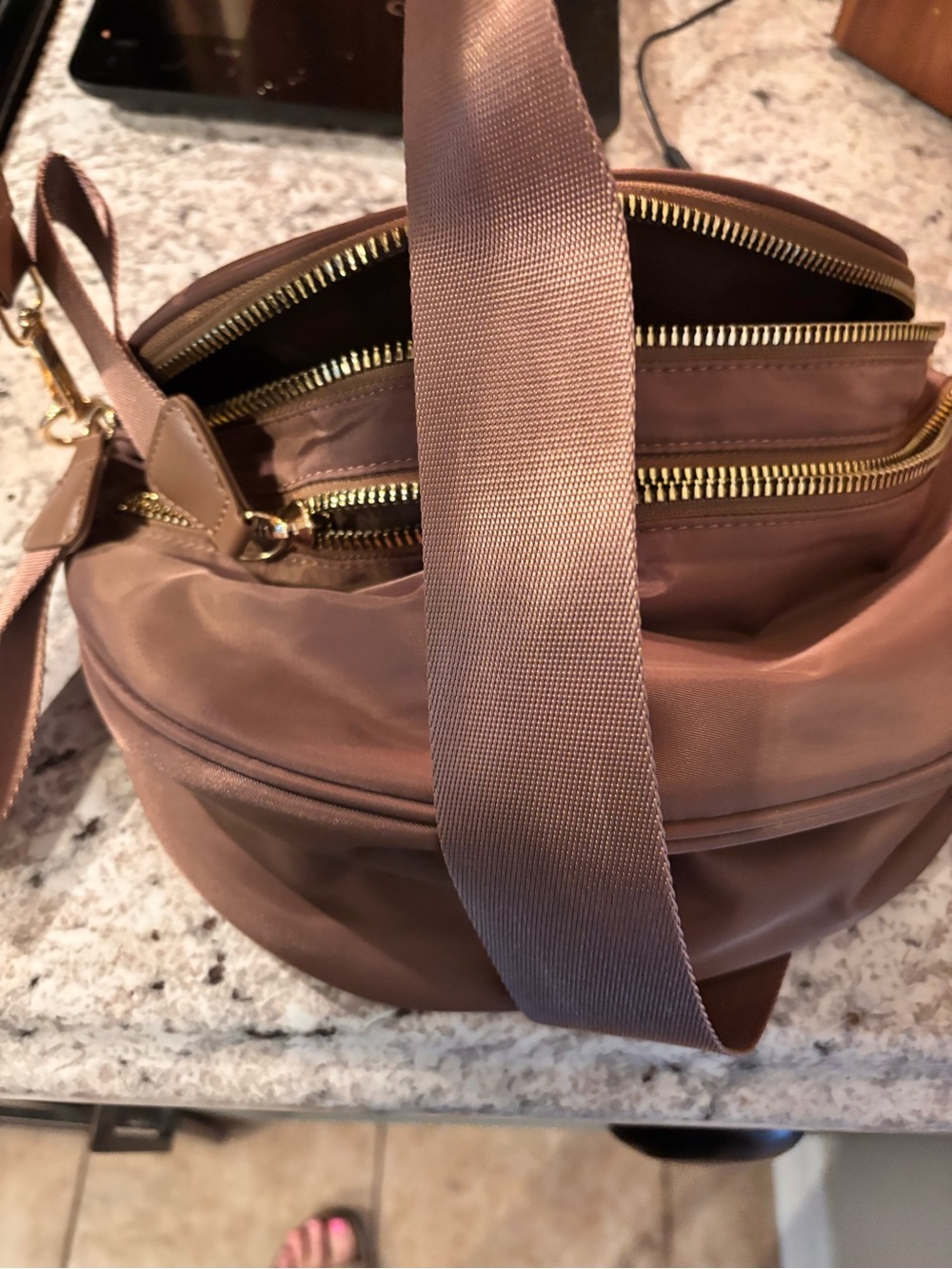 Women’s Brown Crossbody Bag with Gold Zippers - Picture 4 of 8
